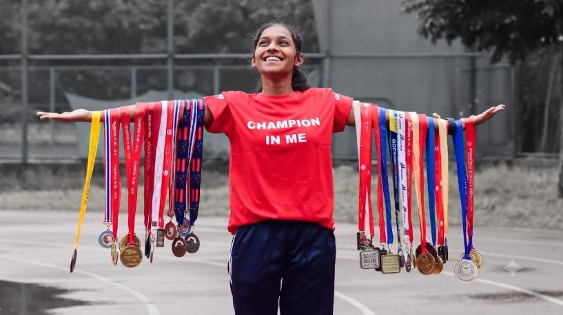 Champion In Me athlete with her medals